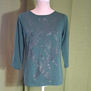 Bob Mackie Teal Embellished Blouse